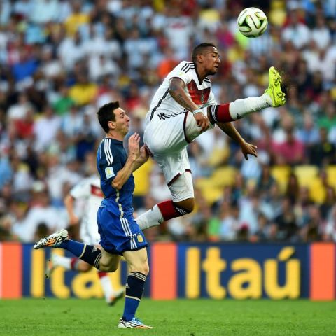 Jerome Boateng caught on the camera winning a ball against Lionel Messi.